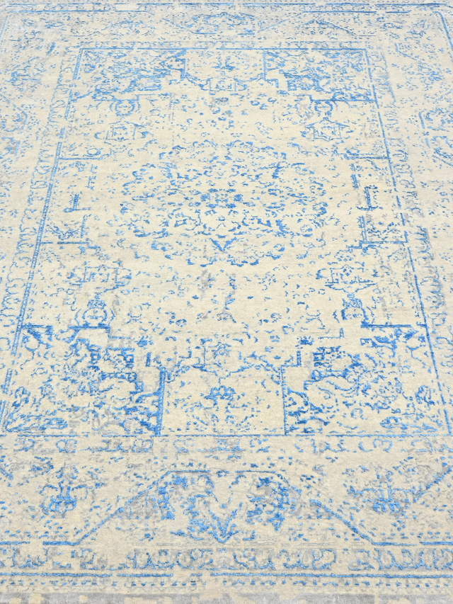 Samar Aqua Blue Wool & Bamboo Silk Hand-Knotted Rug