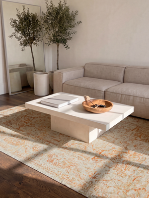 Samar Orange Wool & Bamboo Silk Hand-Knotted Rug - Off-White
