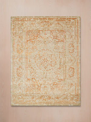 Samar Orange Wool & Bamboo Silk Hand-Knotted Rug - Off-White