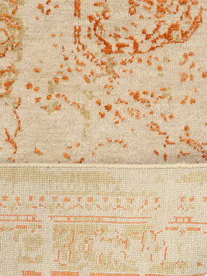 Samar Orange Wool & Bamboo Silk Hand-Knotted Rug - Off-White
