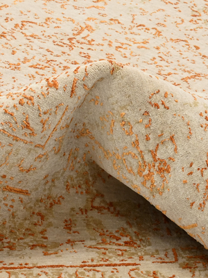 Samar Orange Wool & Bamboo Silk Hand-Knotted Rug - Off-White