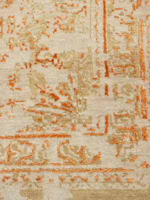 Samar Orange Wool & Bamboo Silk Hand-Knotted Rug - Off-White