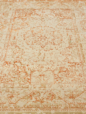 Samar Orange Wool & Bamboo Silk Hand-Knotted Rug - Off-White