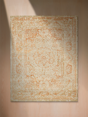 Samar Orange Wool & Bamboo Silk Hand-Knotted Rug - Off-White