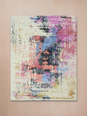 Caldra Hand-Knotted Wool & Bamboo Silk Abstract Rug - Off-White