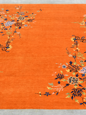 Zareh Hand-Knotted Wool & Bamboo Silk Oriental Rug - Orange