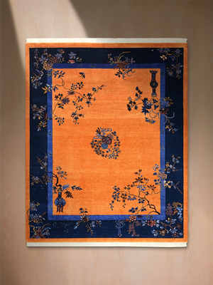 Elsira Hand-Knotted Wool & Bamboo Silk Oriental Rug - Orange