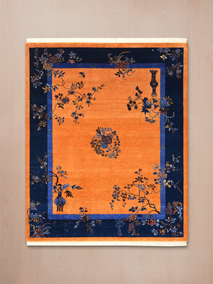 Elsira Hand-Knotted Wool & Bamboo Silk Oriental Rug - Orange