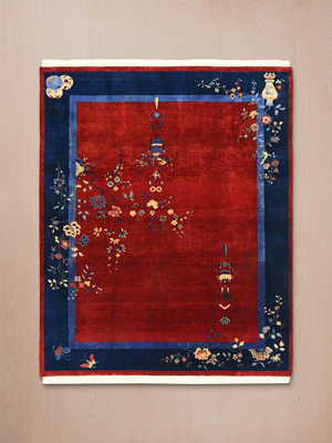 Rovira Hand-Knotted Wool & Bamboo Silk Oriental Rug - Burgundy