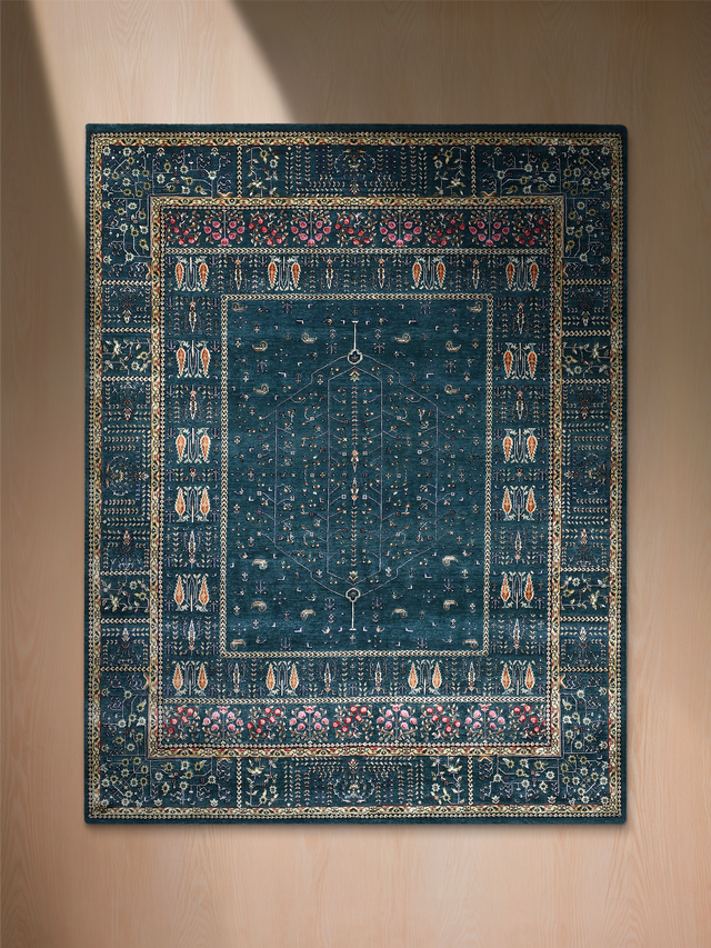 Tarev Hand-Knotted Wool & Bamboo Silk Rug - Teal Blue