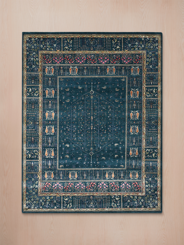 Tarev Hand-Knotted Wool & Bamboo Silk Rug - Teal Blue