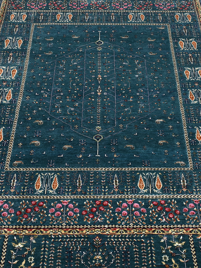 Tarev Hand-Knotted Wool & Bamboo Silk Rug - Teal Blue