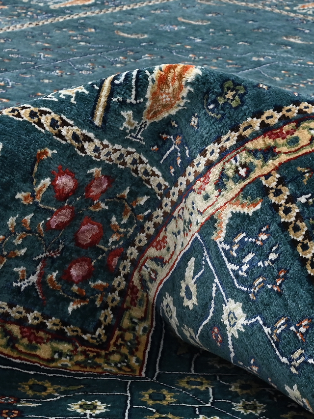 Tarev Hand-Knotted Wool & Bamboo Silk Rug - Teal Blue