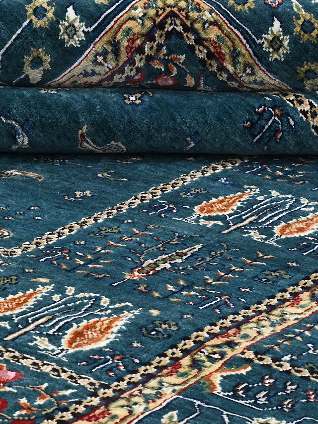 Tarev Hand-Knotted Wool & Bamboo Silk Rug - Teal Blue