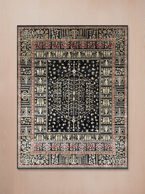 Tarev Hand-Knotted Wool & Bamboo Silk Persian Rug - Black