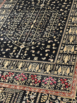 Tarev Hand-Knotted Wool & Bamboo Silk Persian Rug - Black