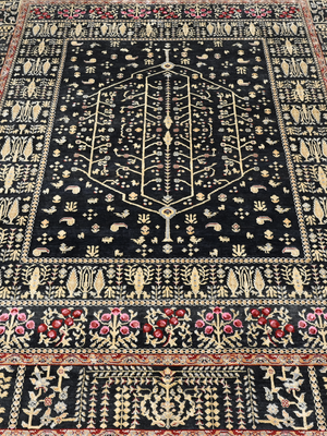 Tarev Hand-Knotted Wool & Bamboo Silk Persian Rug - Black