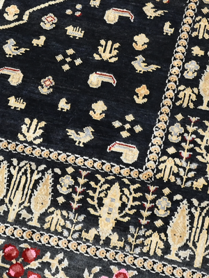 Tarev Hand-Knotted Wool & Bamboo Silk Persian Rug - Black