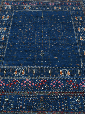 Tarev Hand-Knotted Wool & Bamboo Silk Persian Rug - Royal Blue
