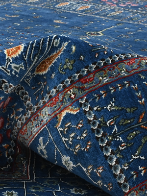 Tarev Hand-Knotted Wool & Bamboo Silk Persian Rug - Royal Blue