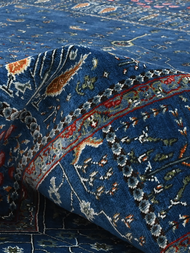Tarev Hand-Knotted Wool & Bamboo Silk Rug - Royal Blue