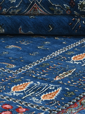 Tarev Hand-Knotted Wool & Bamboo Silk Persian Rug - Royal Blue