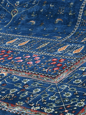 Tarev Hand-Knotted Wool & Bamboo Silk Persian Rug - Royal Blue