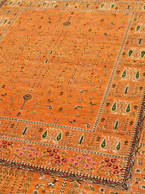 Tarev Hand-Knotted Wool & Bamboo Silk Persian Rug - Orange