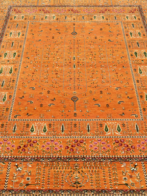 Tarev Hand-Knotted Wool & Bamboo Silk Persian Rug - Orange