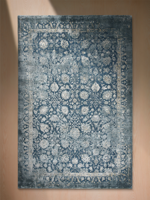 Lurex Hand-Knotted Wool & Bamboo Silk Persian Rug - Teal Blue