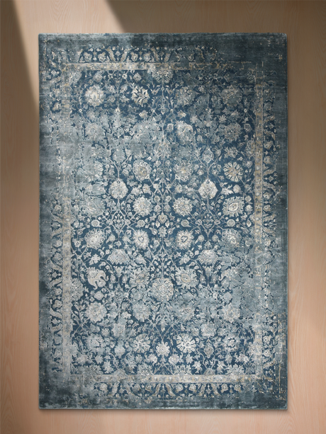 Lurex Hand-Knotted Wool & Bamboo Silk Rug - Teal Blue