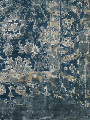 Lurex Hand-Knotted Wool & Bamboo Silk Persian Rug - Teal Blue