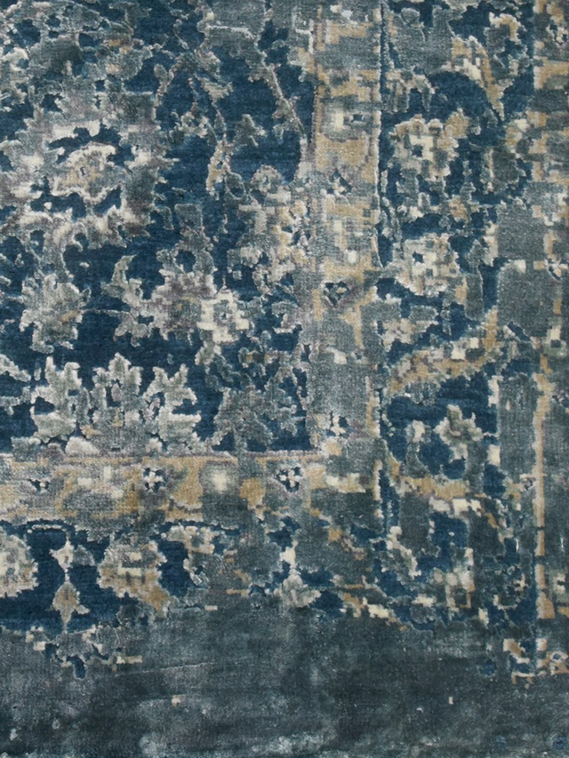 Lurex Hand-Knotted Wool & Bamboo Silk Rug - Teal Blue