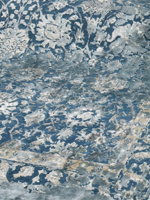 Lurex Hand-Knotted Wool & Bamboo Silk Persian Rug - Teal Blue