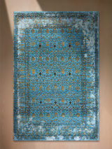 Lurex Hand-Knotted Wool & Bamboo Silk Rug - Turquoise