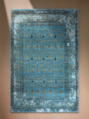 Lurex Hand-Knotted Wool & Bamboo Silk Persian Rug - Turquoise