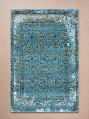 Lurex Hand-Knotted Wool & Bamboo Silk Persian Rug - Turquoise