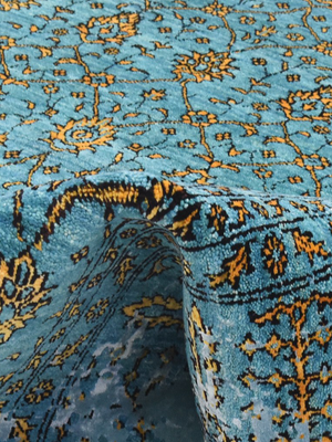 Lurex Hand-Knotted Wool & Bamboo Silk Persian Rug - Turquoise