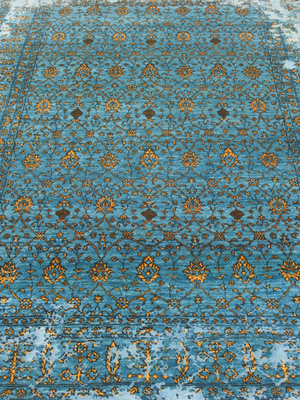 Lurex Hand-Knotted Wool & Bamboo Silk Persian Rug - Turquoise