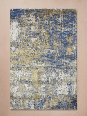 Sorevik Hand-Knotted Wool & Bamboo Silk Abstract Rug - Blue