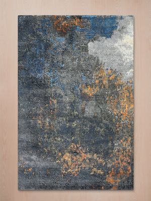 Orvane Hand-Knotted Wool & Bamboo Silk Abstract Rug - Charcoal