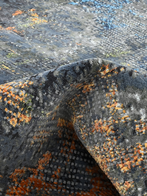 Orvane Hand-Knotted Wool & Bamboo Silk Abstract Rug - Charcoal
