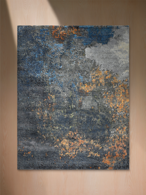 Orvane Hand-Knotted Wool & Bamboo Silk Abstract Rug - Charcoal