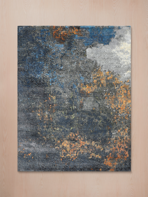 Orvane Hand-Knotted Wool & Bamboo Silk Abstract Rug - Charcoal