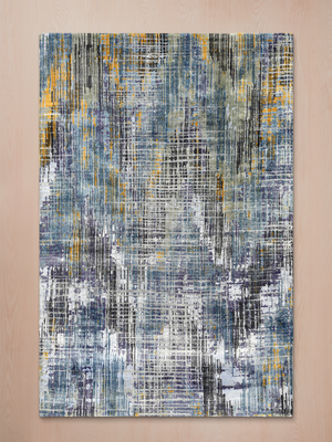 Tavero Hand-Knotted Wool & Bamboo Silk Abstract Rug - Teal Blue