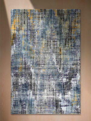 Tavero Hand-Knotted Wool & Bamboo Silk Abstract Rug - Teal Blue