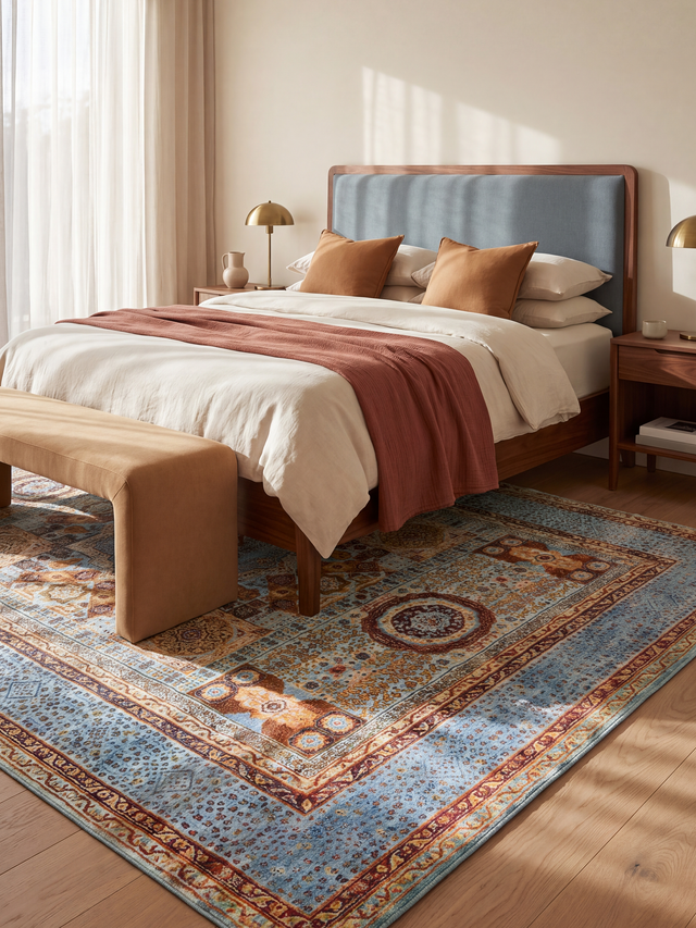 Soraya Hand-Knotted Wool & Bamboo Silk Rug - Blue