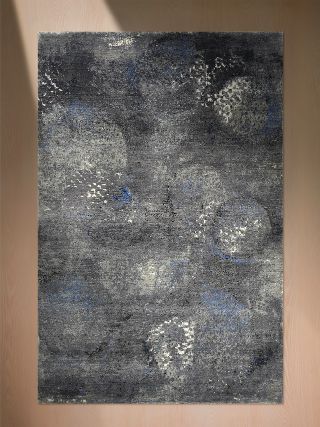 Velran Hand-Knotted Wool & Bamboo Silk Rug - Charcoal