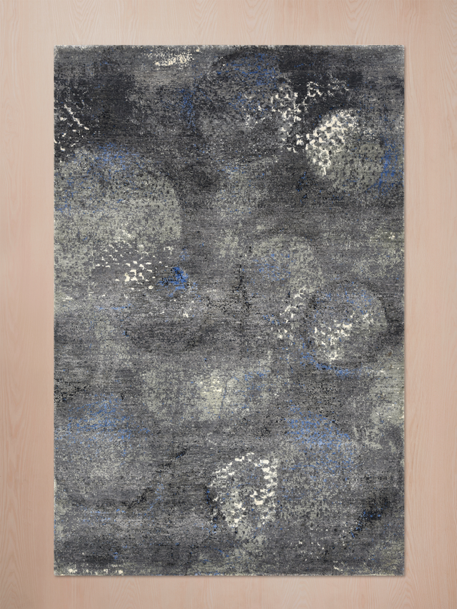 Velran Hand-Knotted Wool & Bamboo Silk Rug - Charcoal
