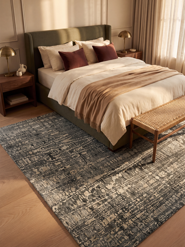 Kaelorn Hand-Knotted Wool & Bamboo Silk Rug - Charcoal